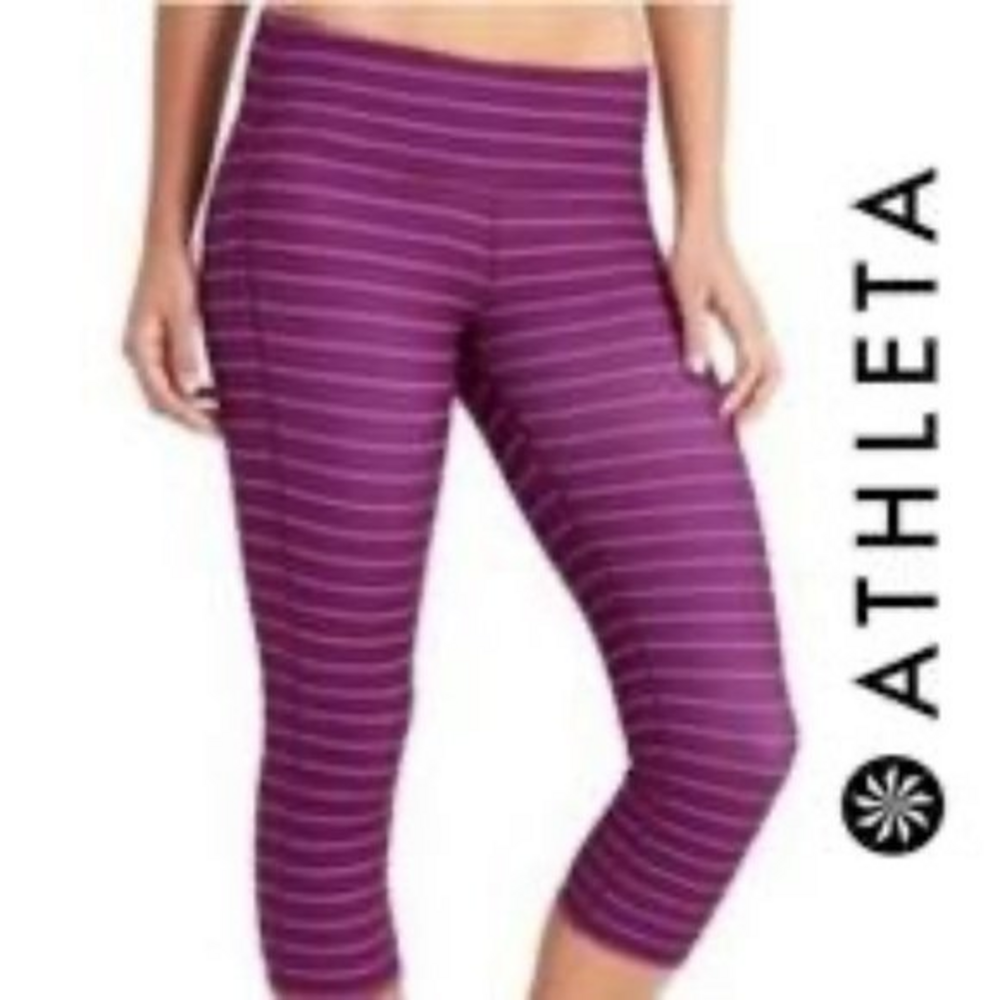 Athleta Cropped Leggings Pink/Purple‎ Small EUC